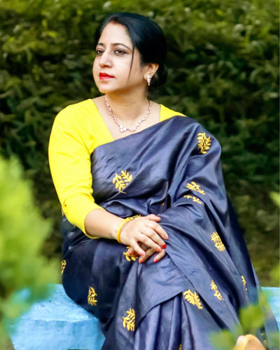 Tussar Silk Saree Online – Floral Buti Embroidery – Classic – Indiehaat