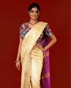 Silkmark Certified Gichcha Tussar Handloom Hand Dyed  Biege Saree with Blouse-Indiehaat