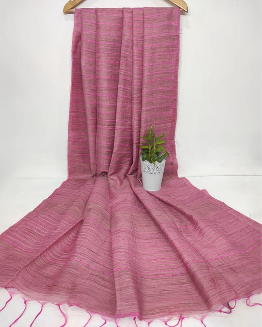 Mesmerizing Bansbara Tussar Silk Handloom Pink Saree