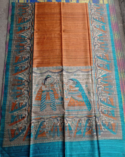 Silkmark Tussar Textured Madhubani Mustard Saree