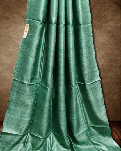 6701-Silkmark Certified Gichcha Tussar Handloom Hand Dyed  Green Plain Saree with Running Blouse