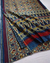 Heritage Threads Patola Chanderi Silk Saree Cream, Blue & Red