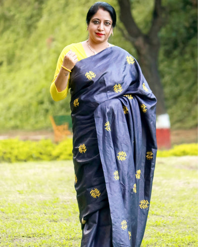 Tussar Silk Saree Online – Floral Buti Embroidery – Classic – Indiehaat