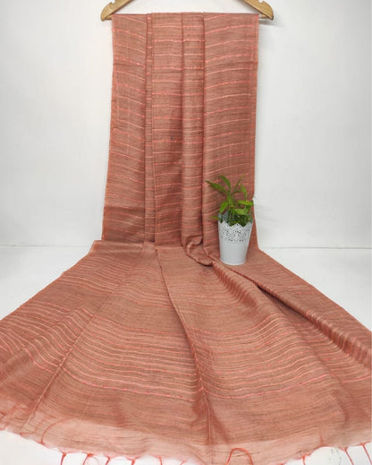 Elegant Bansbara Tussar Silk Handloom Orange Brown Saree