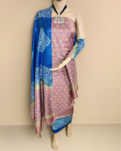 6645-Katan Silk Printed Suit Piece Pink Color with Bottom and Dupatta Handcrafted