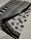 Banjaran Joyful Blockprint Chanderi Silk Saree Black & White