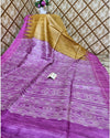 Silkmark Tussar Gleaming Blockprint Yellow & Purple Saree