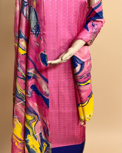 1316-Handcrafted Katan Pink Silk Suit Piece with Bottom and Dupatta