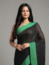 Whimsical Handwoven Pure Linen Black Saree