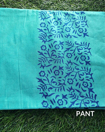 Katan Silk Decorous Blockprint Blue & Green Suit