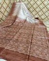 Silkmark Tussar Stunning Blockprint Beige & Brown Saree