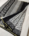 Banjaran Ornamental Blockprint Chanderi Silk Saree Black & White