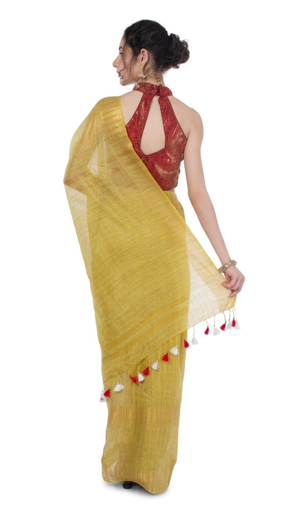 Embroidered Bansbara Tussar Silk Saree Yellow
