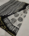 Banjaran Thoughtful Blockprint Chanderi Silk Saree Black & White