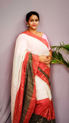 Pure Ghicha Tussar Silk Biege Saree with Running Blouse SilkMark Certified-Indiehaat