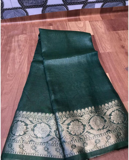 3752-Silk Linen Banarasi Brocade Handloom Darh Slate Grey Saree with Blouse
