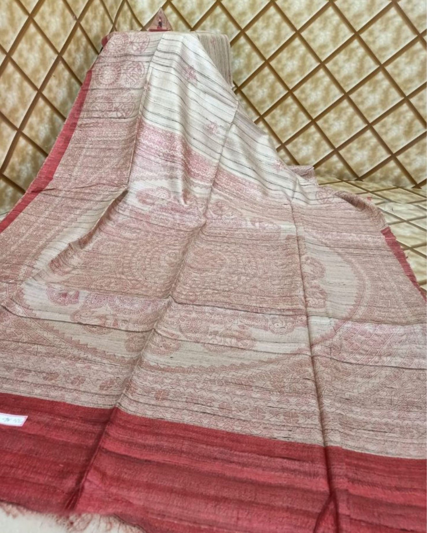6525-Silkmark Certified Tussar Silk Handloom Handblock Printed Saree with Blouse