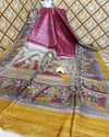 Silkmark Tussar Unique Madhubani Red & Yellow Saree