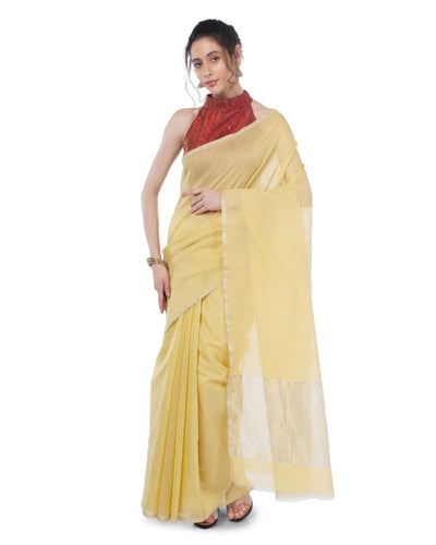 Gorgeous Pure Tissue Linen Handdyed Saree Yellow