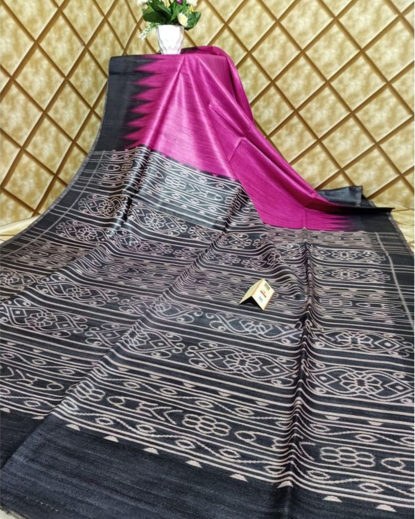 1303-Silkmark Certified Tussar Silk Handloom Handblock Printed Pink Saree with Blouse