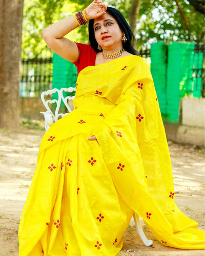 Tussar Silk Saree Online – Floral Buti Embroidery – Festive – Indiehaat