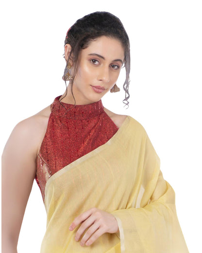 Gorgeous Pure Tissue Linen Handdyed Saree Yellow