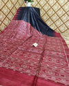 Silkmark Tussar Glowing Blockprint Black & Red Saree