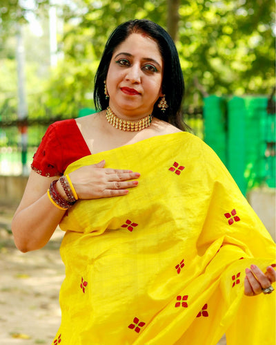 Tussar Silk Saree Online – Floral Buti Embroidery – Festive – Indiehaat