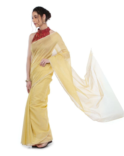 Gorgeous Pure Tissue Linen Handdyed Saree Yellow
