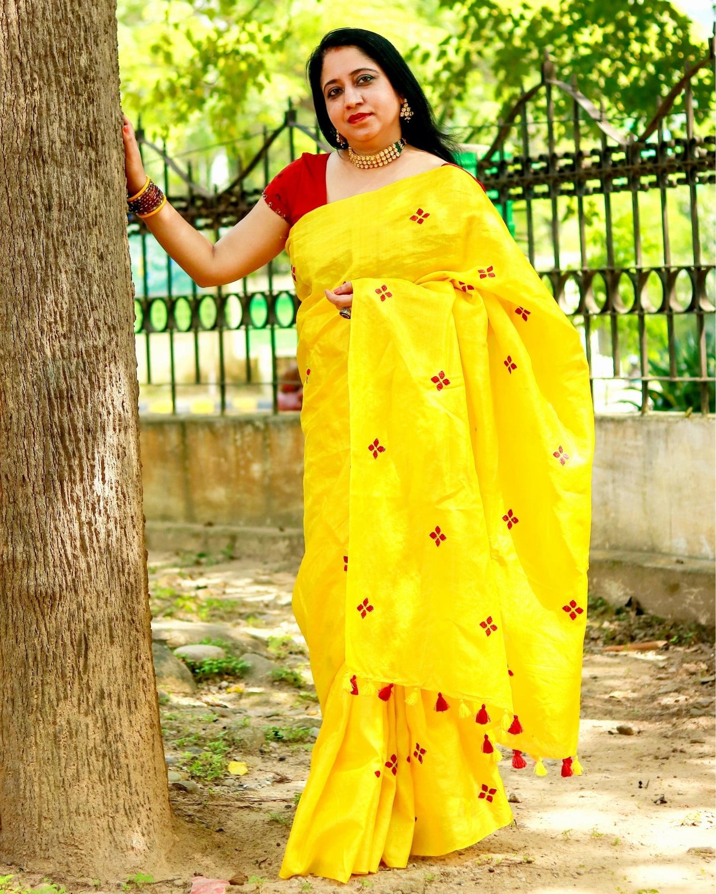 Silkmark Certified Pure Tussar Lively Embroidered Yellow Saree