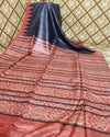 Silkmark Tussar Elegant Blockprint Black & Red Saree