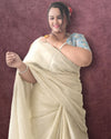 Pure Tissue Linen Hand Dyed Saree Off White Color with running blouse-Indiehaat