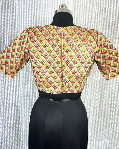 Bangalori Silk Stitched Blouse Beige Color Heavy Embroidery with mirror work - IndieHaat