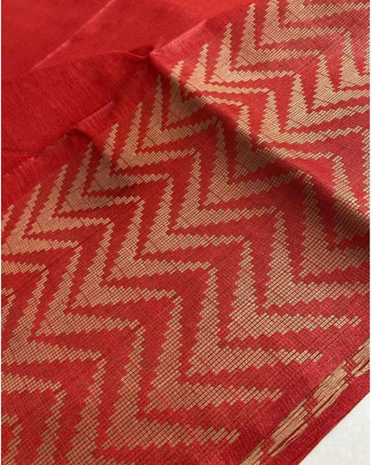 3790-Silkmark certified Chanderi Silk Red Saree with Running Blouse