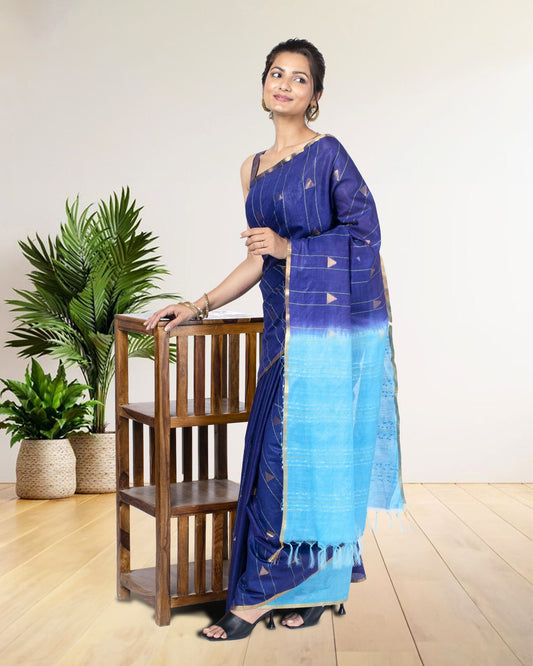 9668-Kota Silk Saree Liberty Blue Color Weaving Triangle with running blouse