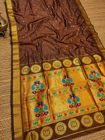 Rajdhara Handloom Paithani Silk Saree Rich Brown