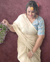 Effulgent Pure Tissue Linen Handdyed Saree Off White