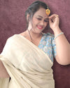 Effulgent Pure Tissue Linen Handdyed Saree Off White