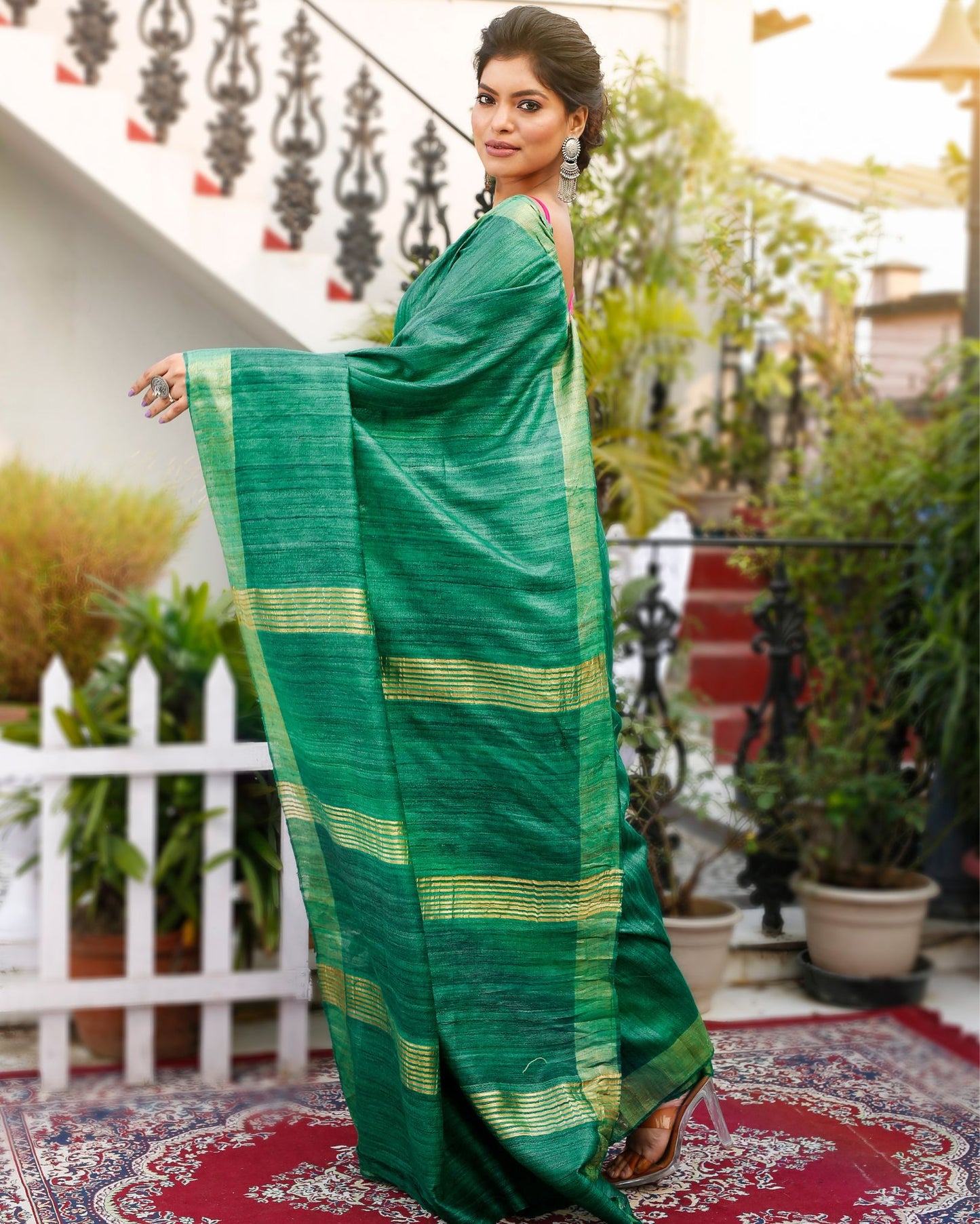 Silkmark Certified Ghicha Tussar Exquisite Green Saree