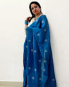 Silkmark Pure Tussar Vivid Embroidered Blue Saree