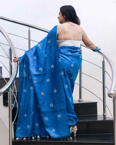 Tussar Silk Saree Online – Floral Buti Embroidery – Elegant – Indiehaat