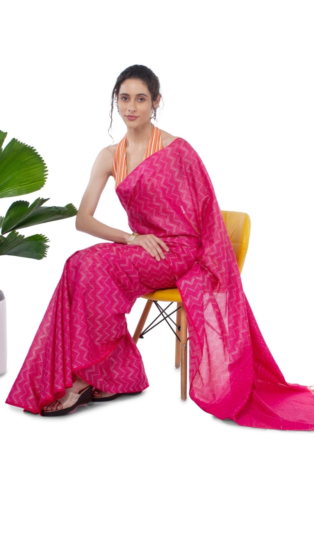 Kota Silk Pink Saree Sequence Pallu & Zig-Zag Design