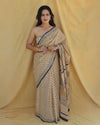 Blockprinted Pure Mul Cotton Artistic Brown Saree