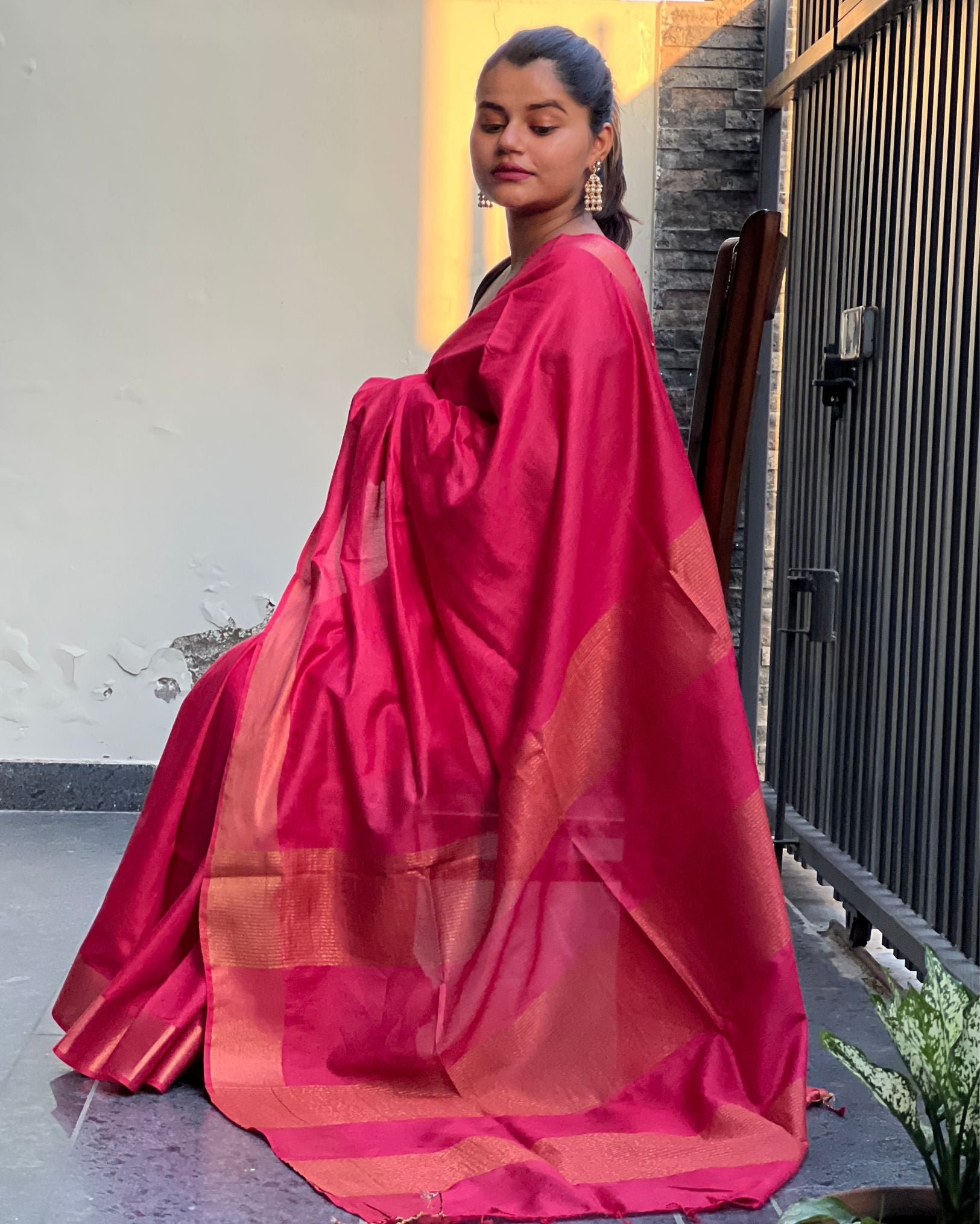 Handloom Jayashree Silk Saree Pink Color with Running Blouse - IndieHaat