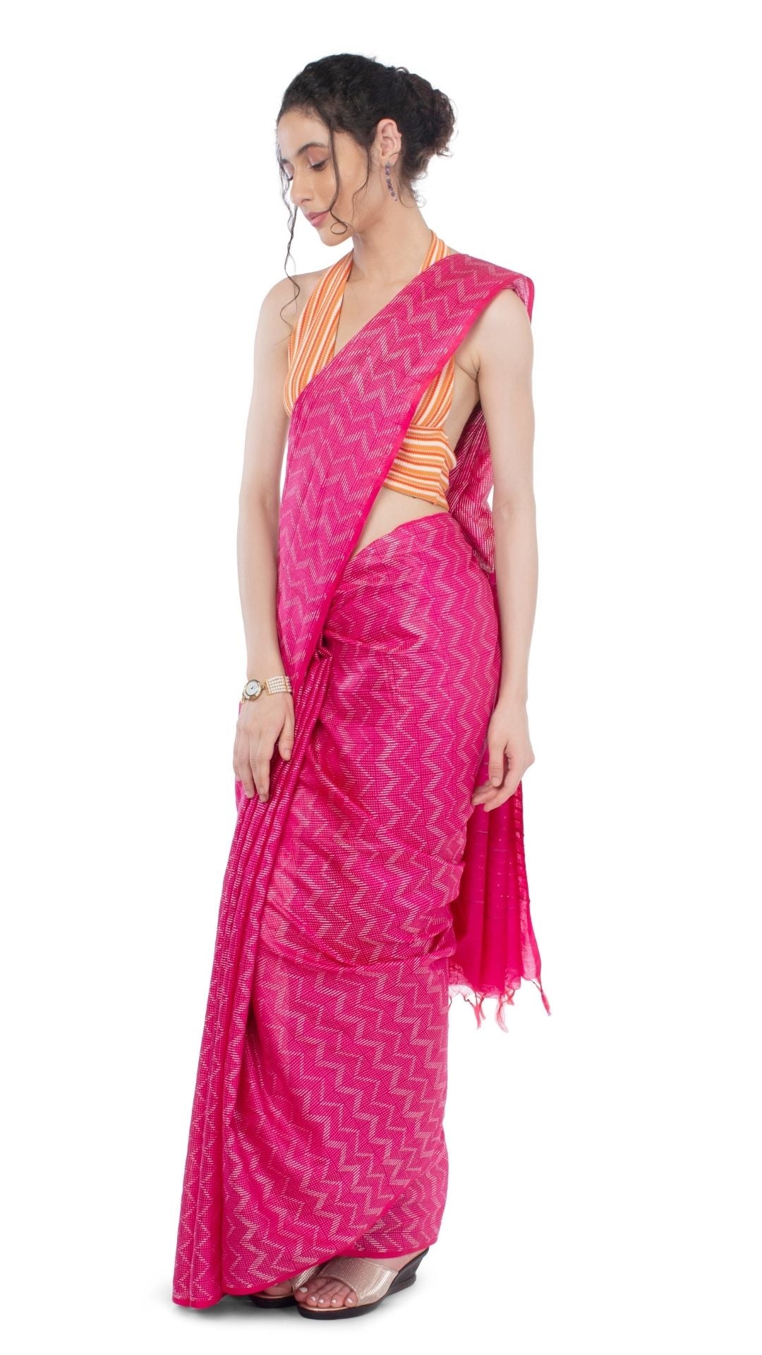 Kota Silk Pink Saree Sequence Pallu & Zig-Zag Design