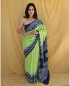 Blockprinted Pure Mul Cotton Dazzling Green Saree