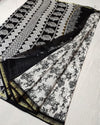 Banjaran Unique Blockprint Chanderi Silk Saree Black & White