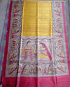Silkmark Tussar Creative Madhubani Yellow & Red Saree