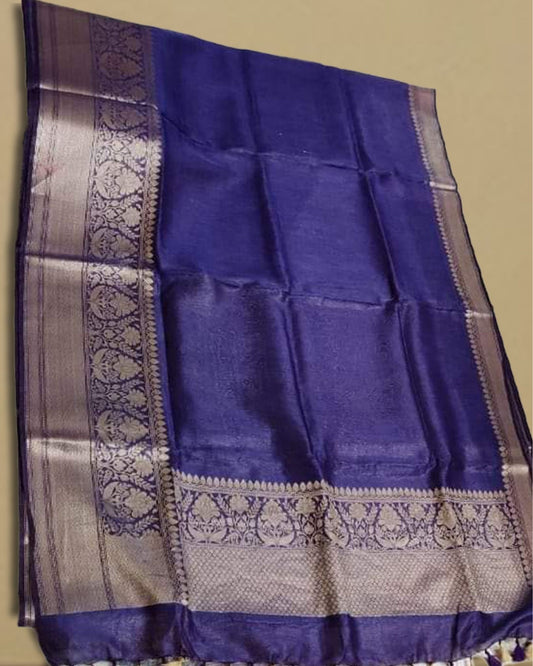 Mesmerizing Banarasi Silk Linen Handloom Blue Saree