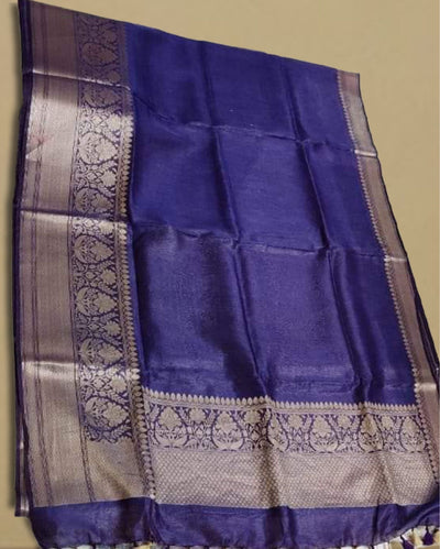 Mesmerizing Banarasi Silk Linen Handloom Blue Saree